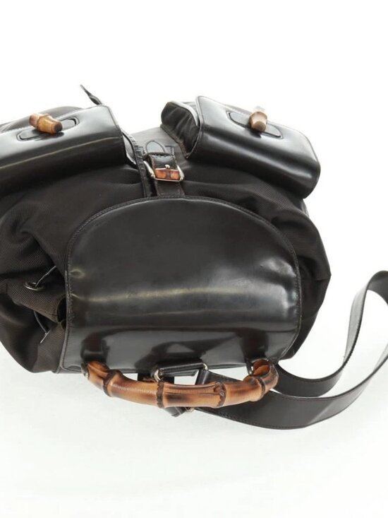 GUCCI Bamboo Backpack Nylon Brown Silver 003 1119 0016 Auth 161351 main image 4